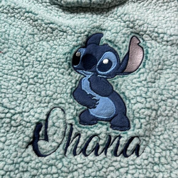 Disney Fleece Pullover Sweater Ohana Stitch Teal Women's Sz M (8-10) Super Soft - Picture 2 of 9